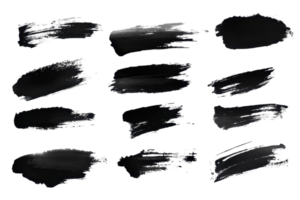 Set of black brush strokes isolated on transparent background. perfect for creative design elements and artistic projects. png