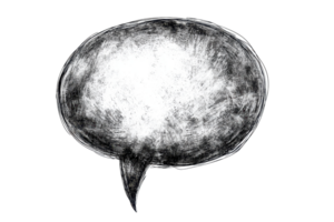 Hand-drawn speech bubble sketch in black and white, perfect for adding text on digital or print projects. High resolution, versatile use. png