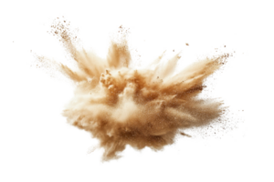 Abstract burst of brown powder against a transparent background. High-speed capture of an explosion of dust or flour with intricate details. png