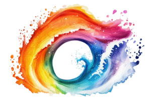 Vibrant abstract watercolor painting of a colorful wave forming a circular shape, showcasing dynamic motion and artistic creativity. png