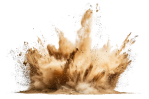 Dynamic explosion of brown powder against transparent background. creating an abstract, high-energy scene. Stock photo for creative projects. png