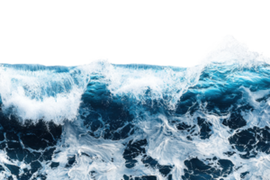 Vibrant ocean waves crashing, capturing the dynamic power of the sea with foamy splashes and deep blue water. png
