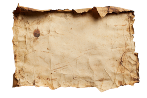 A vintage, blank parchment paper with weathered edges and stains, perfect for background use in various design projects. png