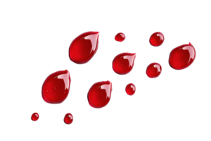 Close-up image of red liquid droplets isolated on a transparent background. perfect for design elements or medical-related concepts. png