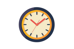 Illustration of a wall clock showing time with black numerals and colored frame. Perfect for time management and punctuality concepts. png