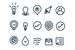 Set of creative outline icons illustrating ideas, communication, thinking, and feedback for business and technology usage. png