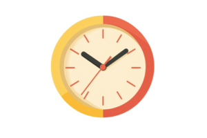 illustration of a simple clock with yellow and orange sections, showing time with hour, minute, and second hands. png