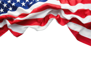 Close-up of a waving American flag with vibrant red, white, and blue colors, representing patriotism and national pride in the United States. png