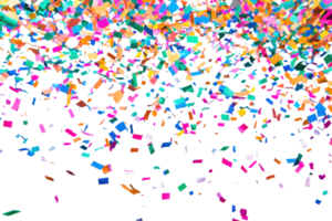 Vibrant and colorful confetti pieces scattered on a transparent background. creating a festive and celebratory atmosphere. Perfect for party visuals. png