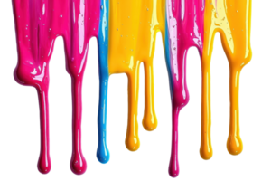 Vibrant dripping paint in multiple colors on a transparent background. creating a vivid, artistic, and abstract pattern with dynamic color flow. png
