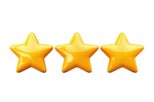 Bright yellow three-star rating icon. Perfect for reviews, ratings, or any feedback system. Isolated on a transparent background. png