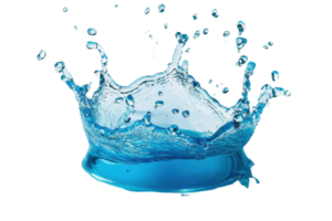 Vivid splash of blue water captured mid-air, showcasing the dynamic movement and fluidity of the liquid. Perfect for backgrounds and design. png