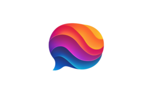 Colorful abstract speech bubble logo, gradient design representing communication and creative dialogue in a modern, vibrant artistic style. png