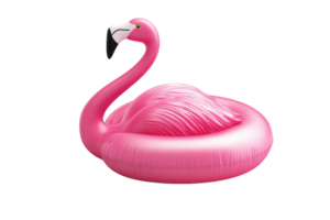 Colorful inflatable pink flamingo pool float isolated on transparent background. Perfect for summer and pool parties. Fun and playful design. png