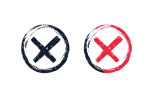 Illustration of two cross symbols in circles, one in black and one in red, representing incorrect or negative choices. png