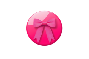 A vibrant pink button with a decorative bow in the center, perfect for design, gift wrapping, or festive projects. png