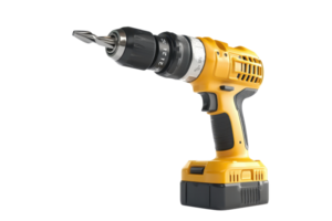 High-quality yellow cordless power drill, ideal for home improvement and construction projects. Isolated on transparent background. png