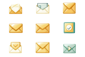 Set of envelope icons in various states, perfect for illustrating communication or email themes in design and graphic projects. png