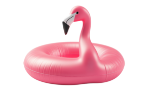 Bright pink flamingo inflatable pool float isolated on transparent background. Ideal for summer fun, beach, or pool party. png