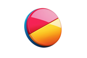 3D vibrant pie chart icon in red, pink, and orange hues on a transparent background. Perfect for representing data analytics and business summaries. png