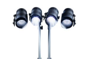 Professional stage lights with beams shining, isolated on transparent background. Perfect for concert, theater, and event lighting concepts. png