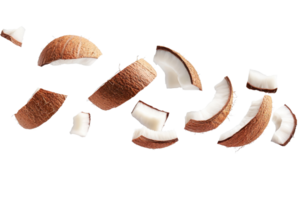 High-quality image of fresh coconut pieces isolated on a transparent background. perfect for food and tropical themes. png