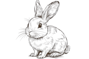 Hand-drawn illustration of a cute bunny. Detailed sketch with fine lines showing the gentle and soft nature of a rabbit. png