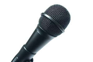 Close-up image of a black microphone isolated on a transparent background. perfect for audio, music, or presentation related projects. png