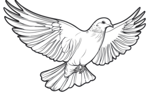 Black and white illustration of a flying bird with wings spread wide, symbolizing freedom, grace, and serenity. Ideal for nature and wildlife designs. png