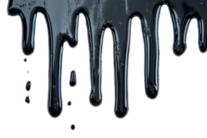 Close-up of black shiny liquid dripping against transparent background. perfect for art, design, and texture projects. png