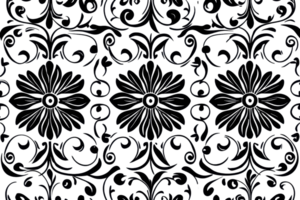 Seamless dark floral pattern with intricate swirl details, perfect for backgrounds and textile designs. Elegant and sophisticated design. png