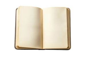 Open blank book with beige pages, perfect for writing or sketching. High-quality image ideal for artistic, educational, or presentation purposes. png
