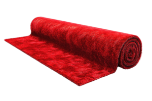High quality rolled red carpet, ideal for events and luxurious occasions, adding a touch of elegance to any venue or home setting. png