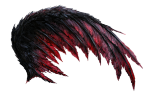 Dramatic dark wing with shades of red, symbolizing mystery and fantasy, perfect for creative projects and design inspiration. png