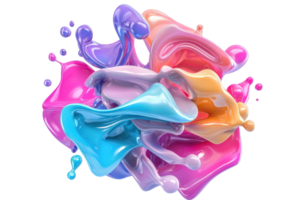 Abstract colorful splash of liquid paint in motion, vibrant hues blending together to form a dynamic, fluid artistic expression. png