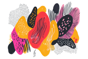 Colorful abstract illustration with vibrant shapes, textures, and patterns, perfect for modern design projects and unique art prints. png