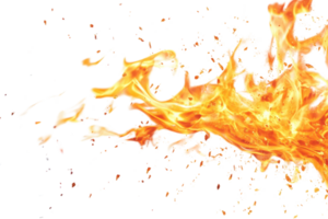 Dynamic and intense flame burst against a transparent background. capturing the vibrant energy and motion of fire. png