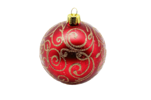 Elegant red Christmas ornament with golden swirls isolated on transparent background. Perfect for seasonal decoration and holiday design projects. png