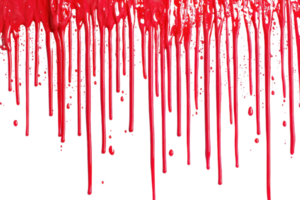 Red paint dripping down on a transparent background. creating an abstract, artistic and dramatic effect. Perfect for creative design projects. png