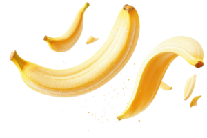 Floating bananas against a transparent background, showcasing fresh tropical fruits perfect for health and diet-related visuals. png