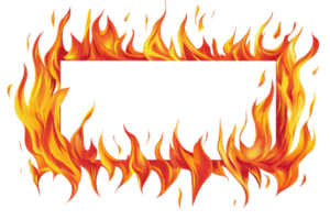 A fiery rectangular frame with blazing orange and yellow flames, suitable for a variety of design and creative projects. png