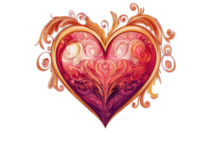 Artistic heart illustration with intricate floral patterns in vibrant shades of red and orange. Perfect for romantic and decorative design projects. png