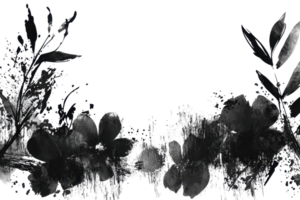 Elegant black and white floral watercolor painting with leaves and flowers, perfect for artistic projects and background designs. png