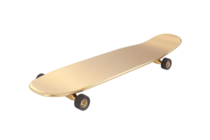 Gold skateboard on transparent background. Elegant urban sports equipment with a sleek design, perfect for skateboarding enthusiasts and collectors. png