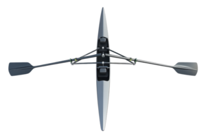 Top view of a rowing boat with oars, isolated on a transparent background. Ideal for sports, water activities, and nautical themes. png