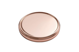 Elegant round rose gold compact mirror, perfect for makeup application and touch-ups, featuring a minimalist and sleek design. png