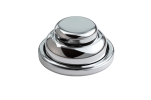 Close-up of a shiny, silver metal object with concentric circular layers, isolated on a transparent background. png