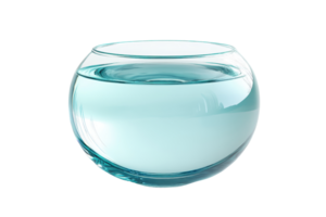 Close-up of an empty round fishbowl filled with clear water, isolated on a transparent background. Perfect for aquarium and aquatic-themed designs. png