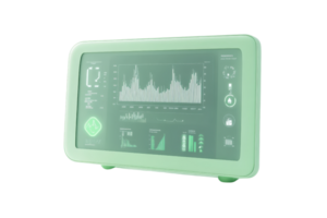 Modern medical monitor displaying vital health statistics, used in healthcare and medical environments for patient monitoring. png
