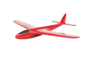 Red model glider airplane isolated on a transparent background. perfect for aviation, hobby, and travel-related concepts. png